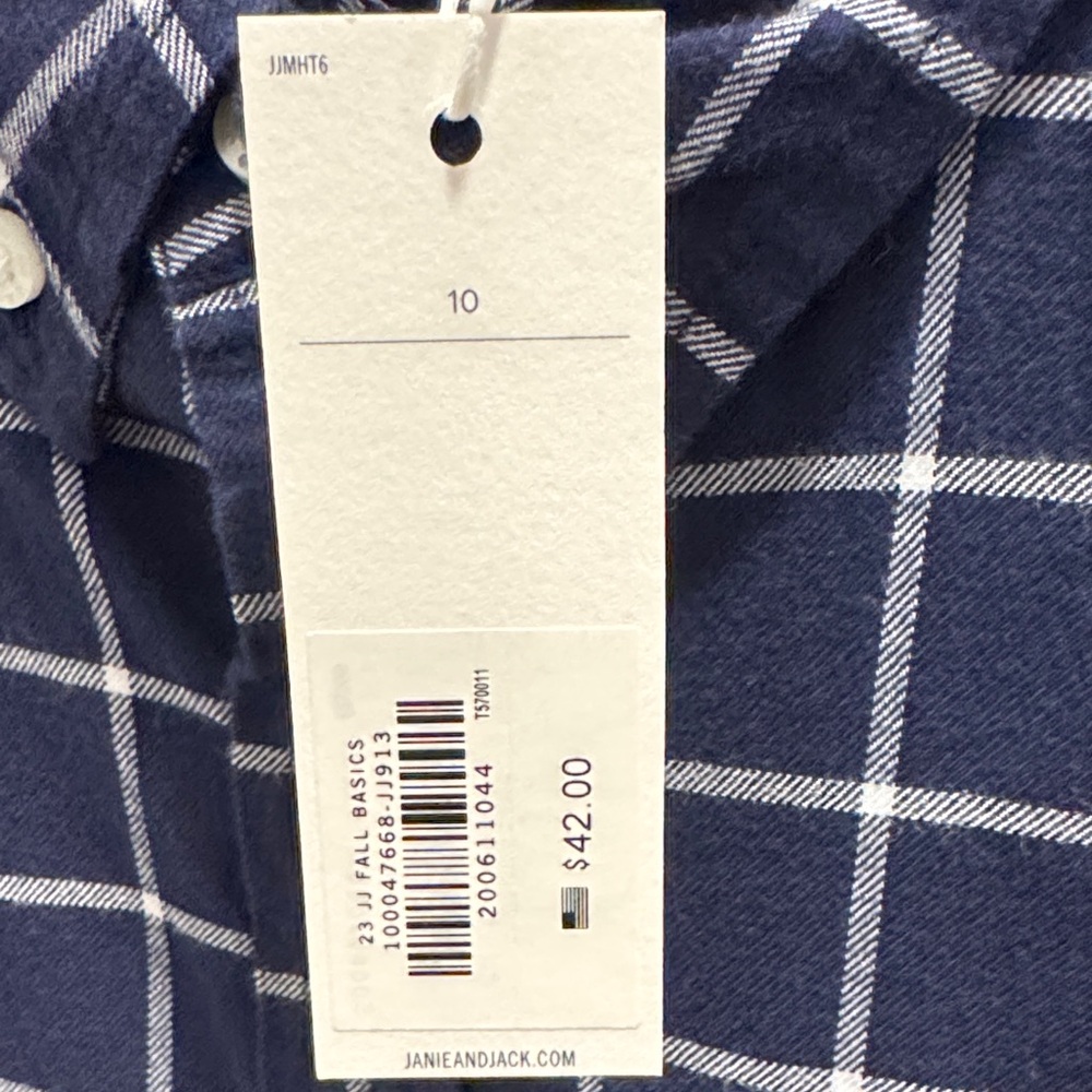 Janie and Jack Navy Blue Checkered Kids Button Down Shirt - Picture 3 of 4